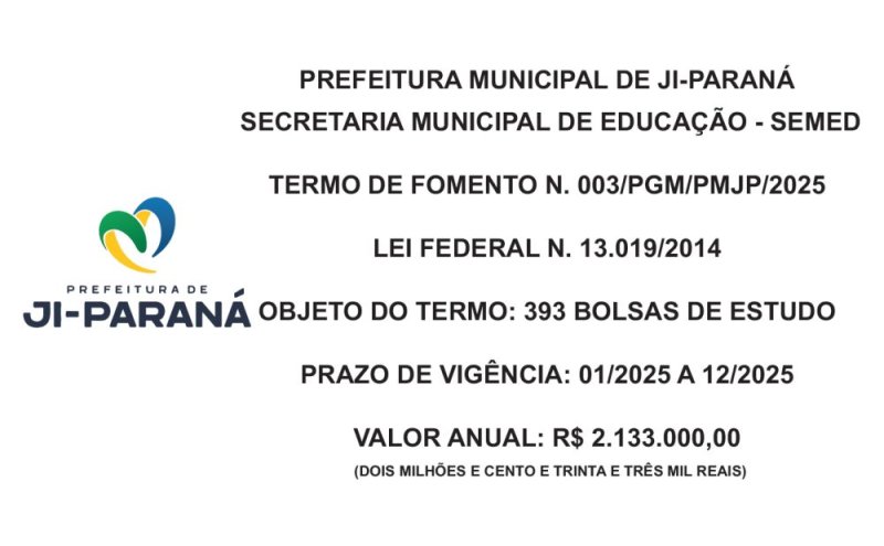 TERMO DE FOMENTO Nº 003/PGM/PMJP/2025